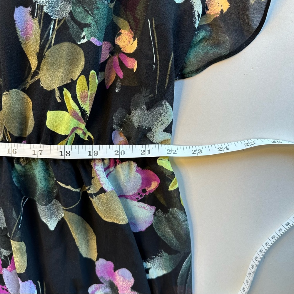 Ava & Viv Women 3X Maxi Dress Black Floral Multi Sheer Tiered Flutter Sleeves - Picture 8 of 14